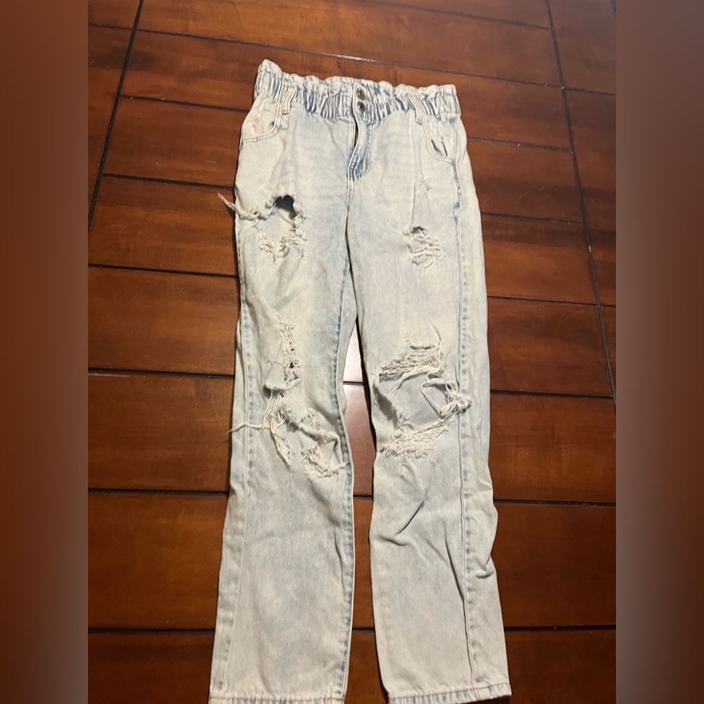 SO Light Blue High Rise Mom Jeans Paper Bag Style